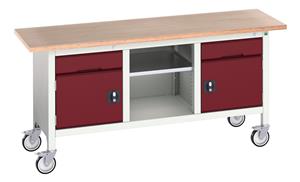 16923221.** verso mobile storage bench (mpx) with 1 drw-cbd / mid shelf / 1 drw-cbd. WxDxH: 1750x600x830mm. RAL 7035/5010 or selected